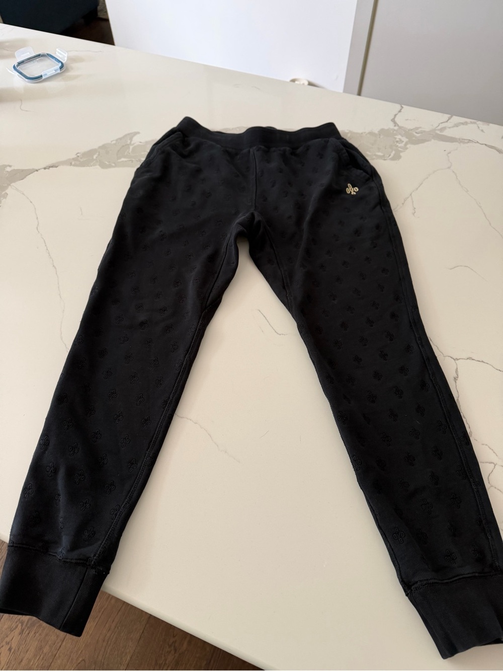 Black Embossed Men's Jogger Sweatpants with Subtle Gold Accent